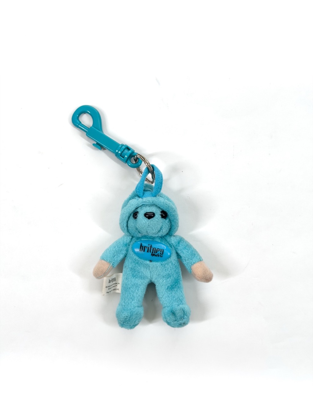 Vintage Britney Spears Blue Plush Teddy Bear Keychain Clip On 2000